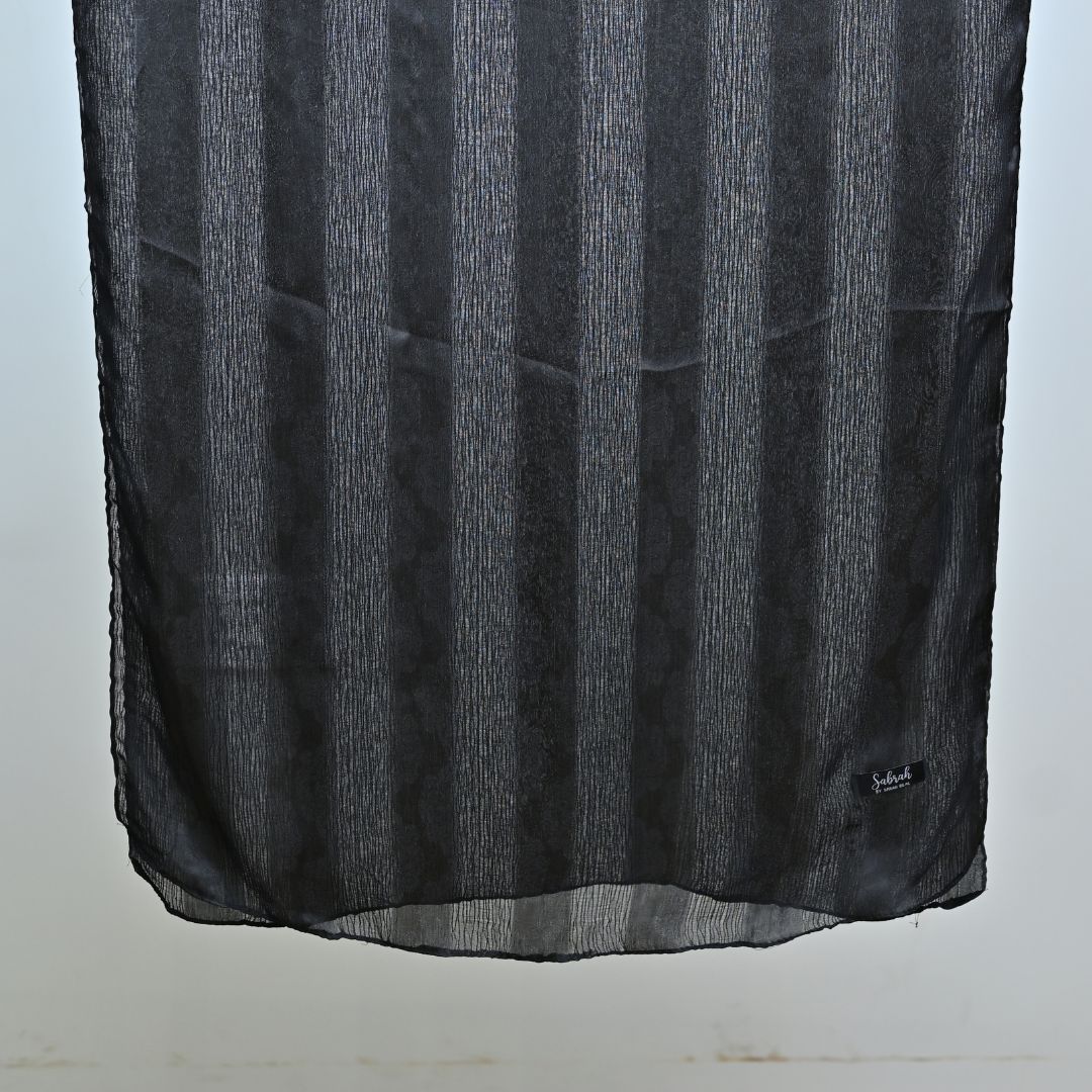 Shab — Black Tonal Stripe Silk Hijab | Luxury Black Silk Hijab Pakistan