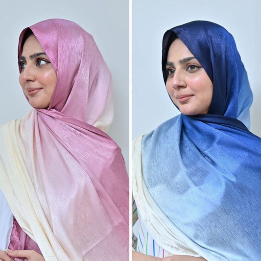 Lilac + Nilofar — Mauve Rose & Royal Blue Ombré Silk Pack of 2 | Save PKR 400