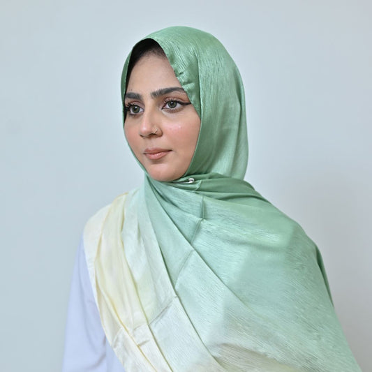 Sabz — Ivory to Sage Green Ombré Silk Hijab | Designer Silk Scarf Pakistan