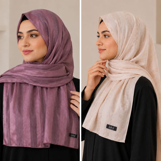 Light Purple & Peach Striped Silk Hijab Pack of 2 | Save PKR 300