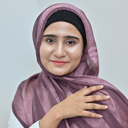 Light Purple Jacquard Stripe Silk Hijab | Designer Silk Hijab Pakistan