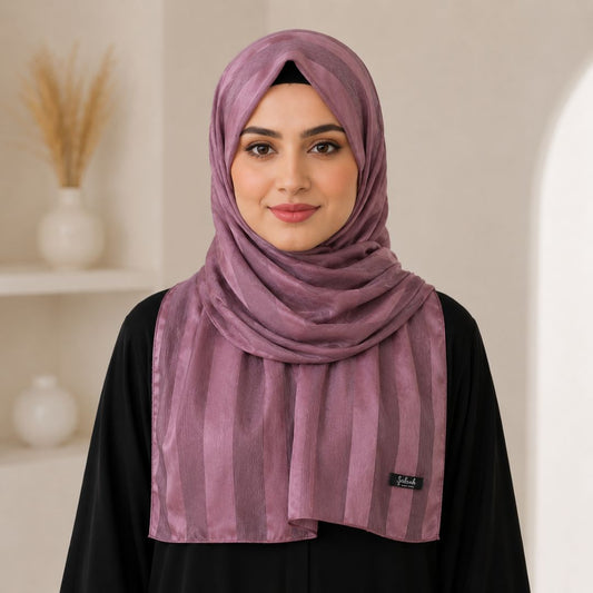 Nayab — Light Purple Jacquard Stripe Silk Hijab | Designer Silk Hijab Pakistan