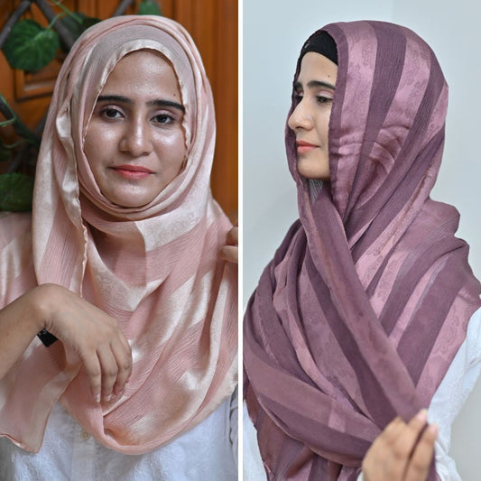 Light Purple & Peach Striped Silk Hijab Pack of 2 | Save PKR 500