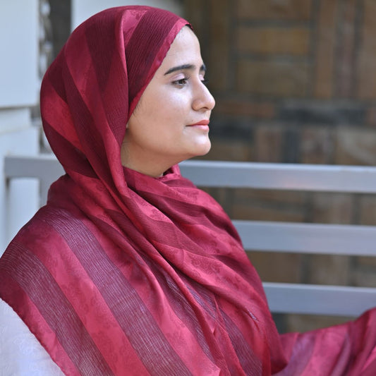 Maroon Tonal Stripe Silk Hijab | Luxury Silk Hijab for Weddings Pakistan