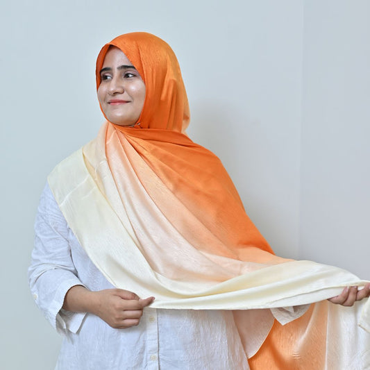 Narangi — Ivory to Terracotta Ombré Silk Hijab | Bold Silk Hijab Pakistan