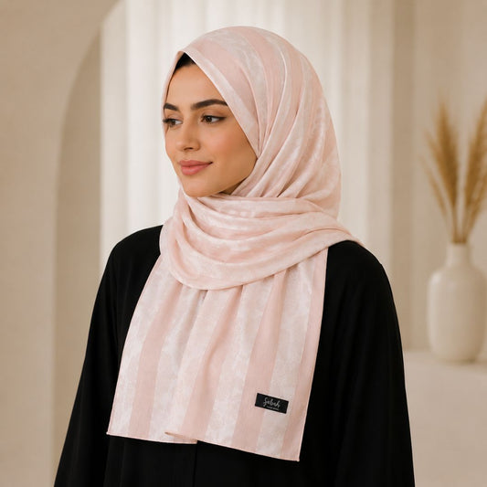 Bahar — Peach Jacquard Stripe Silk Hijab | Bridal Silk Scarf Pakistan