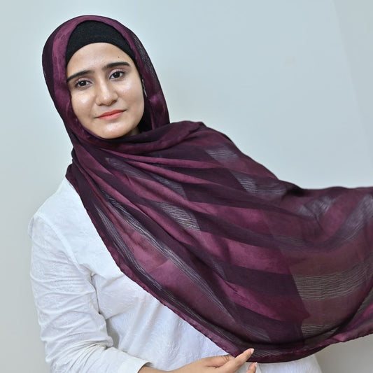 Plum Tonal Stripe Silk Hijab | Bold Designer Hijab Pakistan