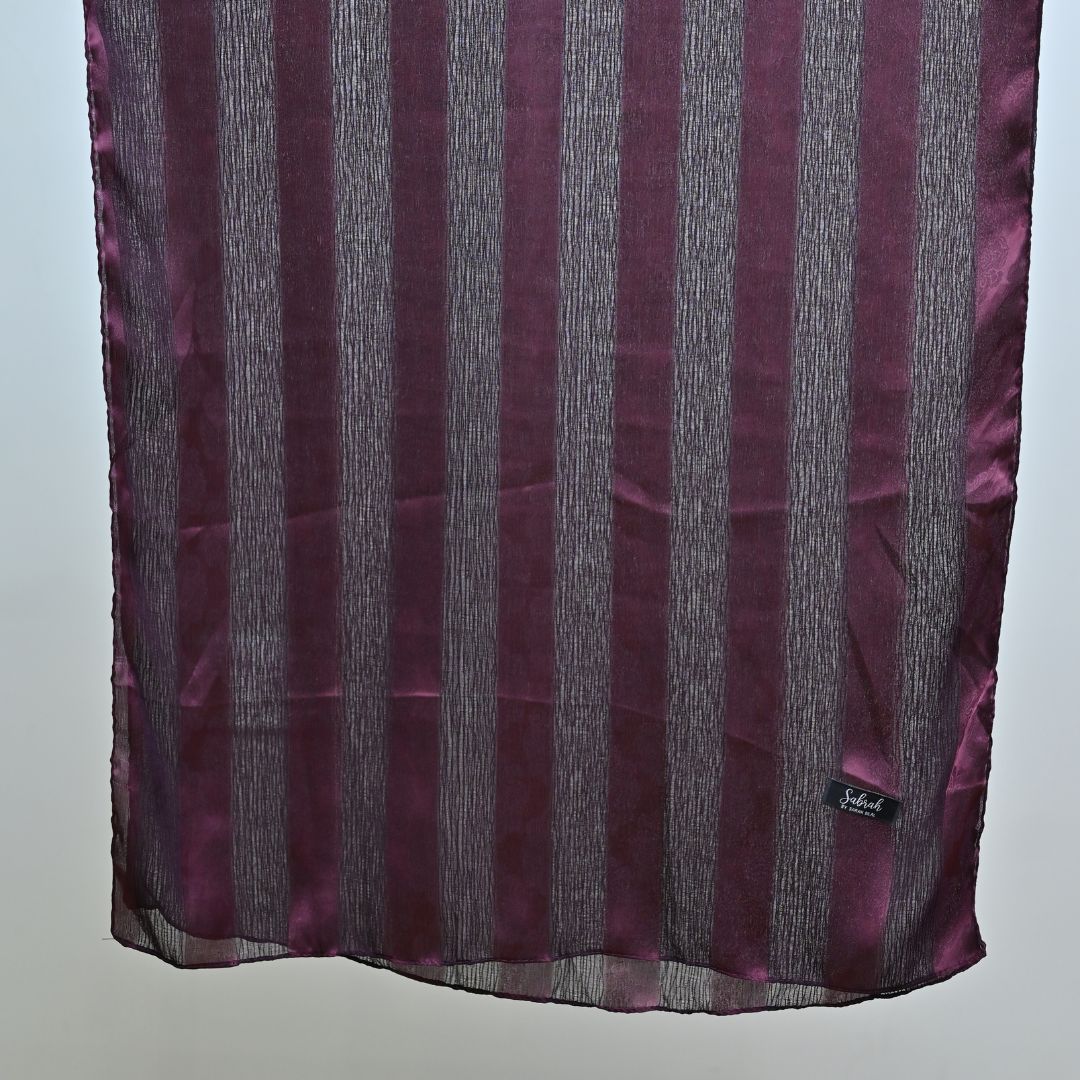 Jawhar — Plum Tonal Stripe Silk Hijab | Bold Designer Hijab Pakistan