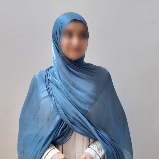 Zinc — Modern Blue-Grey Neutral Organza Silk Hijab | Luxury Designer Hijab Pakistan