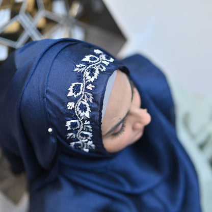 Aarzu — Floral Resham & Tilla Embroidered Silk Hijab | Handcrafted Scarf Pakistan