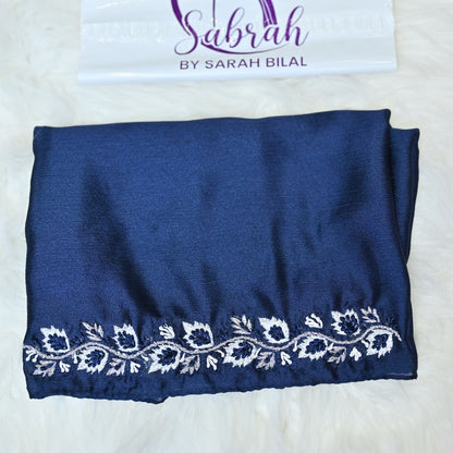 Aarzu — Floral Resham & Tilla Embroidered Silk Hijab | Handcrafted Scarf Pakistan