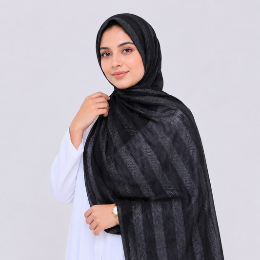 Black, Plum & Sky Blue Striped Silk Hijab Pack of 3 | Save PKR 500