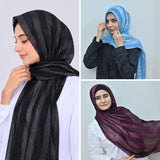 Black, Plum & Sky Blue Striped Silk Hijab Pack of 3 | Save PKR 700