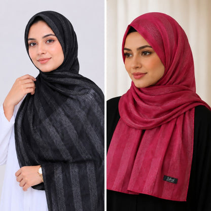 Black & Maroon Striped Silk Hijab Pack of 2 | Save PKR 300