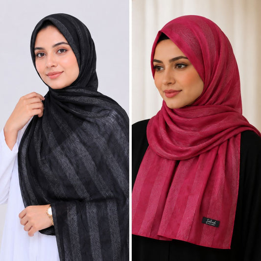 Black & Maroon Striped Silk Hijab Pack of 2 | Save PKR 300