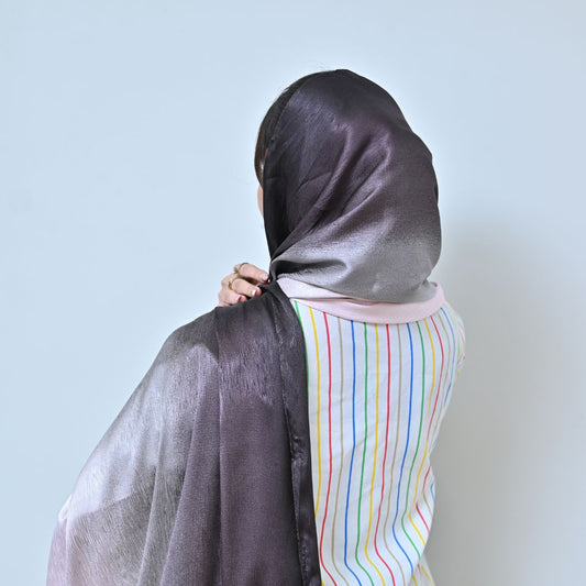 Raakh — Blush to Charcoal Ombré Silk Hijab | Luxury Silk Scarf Pakistan