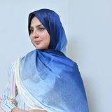 Nilofar — Ivory to Royal Blue Ombré Silk Hijab | Designer Silk Hijab Pakistan