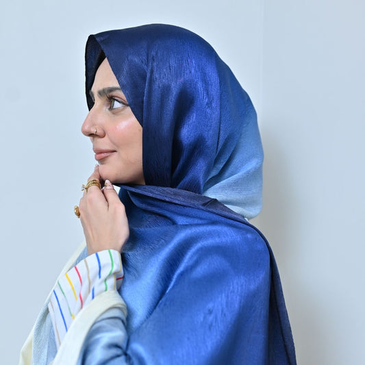 Lilac + Nilofar — Mauve Rose & Royal Blue Ombré Silk Pack of 2 | Save PKR 400