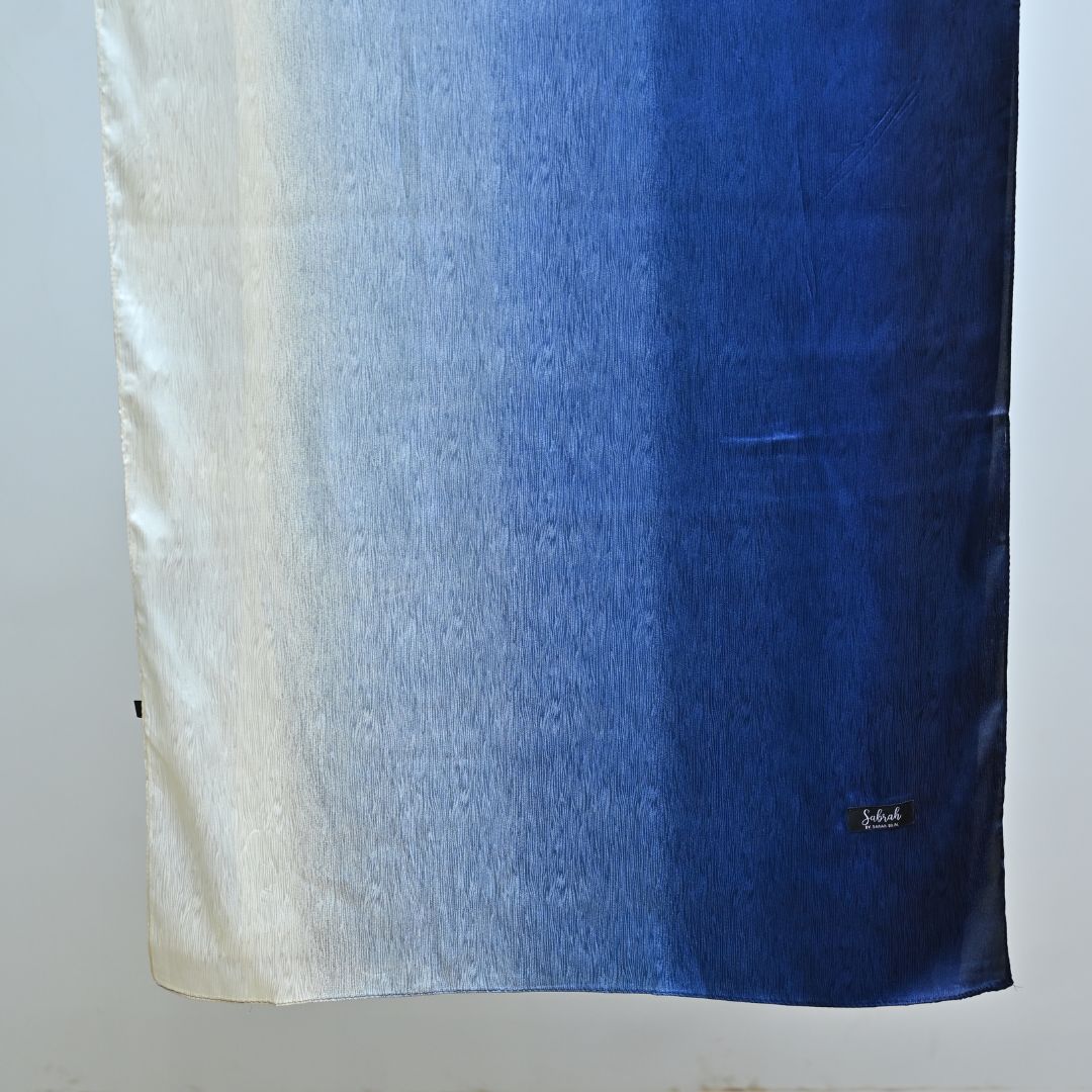 Nilofar — Ivory to Royal Blue Ombré Silk Hijab | Designer Silk Hijab Pakistan