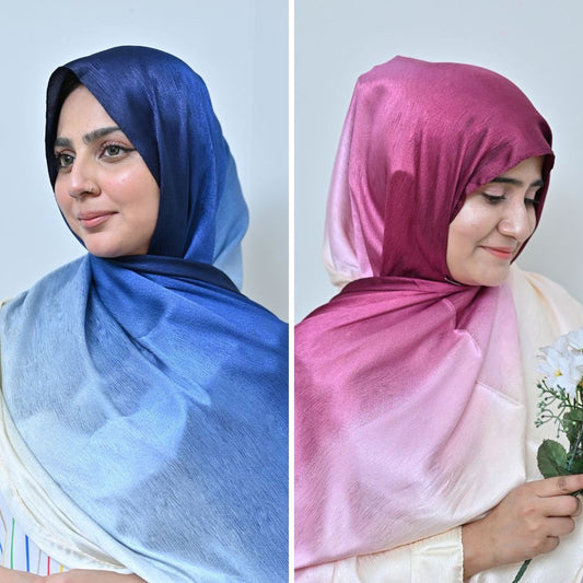 Nilofar + Shola — Royal Blue & Magenta Ombré Silk Pack of 2 | Save PKR 400