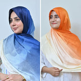 Nilofar + Narangi — Royal Blue & Orange Ombré Silk Pack of 2 | Save PKR 300