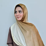 Fajar — White to Warm Camel Ombré Silk Hijab | Everyday Luxury Hijab Pakistan