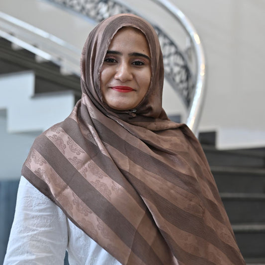 Brown Jacquard Stripe Silk Hijab | Neutral Luxury Hijab Pakistan
