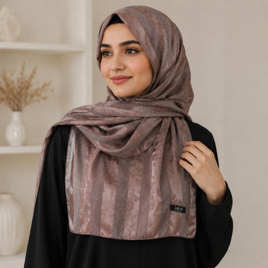 Rose Taupe, Light Purple & Peach Striped Silk Hijab Pack of 3 | Save PKR 500