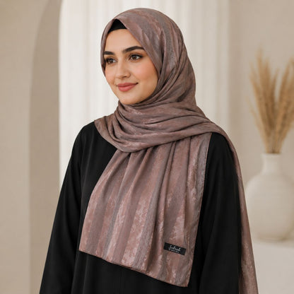 Khaki — Rose Taupe Jacquard Stripe Silk Hijab | Neutral Luxury Hijab Pakistan