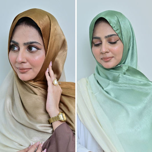 Fajar + Sabz — White Camel & Sage Green Ombré Silk Pack of 2 | Save PKR 400