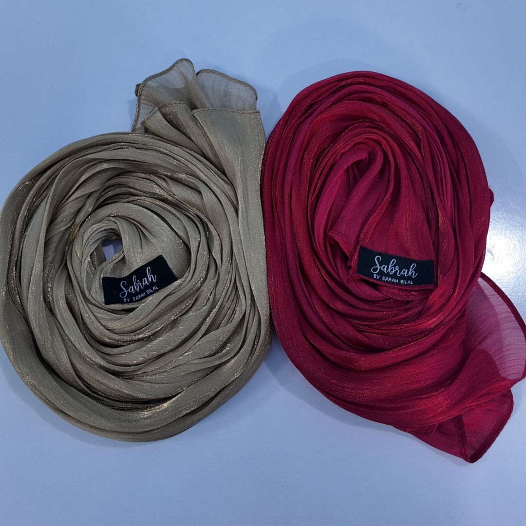 Caramel Brown + Cherry Red — Warm & Festive Organza Silk Hijab Pack of 2 | Save PKR 400