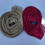 Caramel Brown + Cherry Red — Warm & Festive Organza Silk Hijab Pack of 2 | Save PKR 400