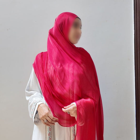 Cherry Red — Rich Festive Celebration Organza Silk Hijab | Wedding Hijab Pakistan