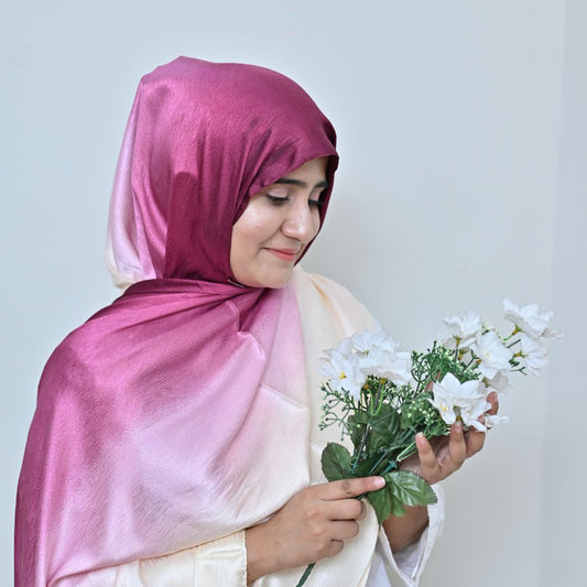 Shola — Ivory to Magenta Ombré Silk Hijab | Bold Designer Hijab Pakistan