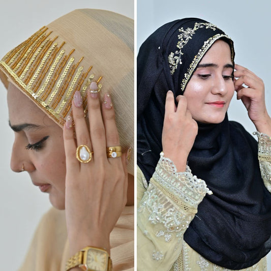 Mehr + Nazneen — Gold & Black Designer Hijab Pack of 2 | Save PKR 500