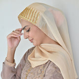 Mehr — Gold Handwork Crinkle Silk Hijab | Designer Hijab Pakistan