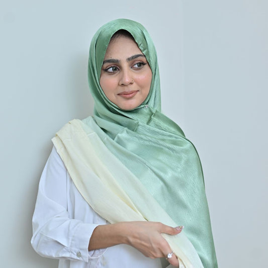 Sabz — Ivory to Sage Green Ombré Silk Hijab | Designer Silk Scarf Pakistan