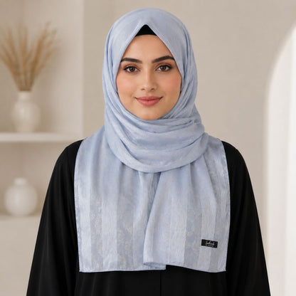 Barf — Silver Grey Jacquard Stripe Silk Hijab | Minimalist Luxury Silk Scarf Pakistan