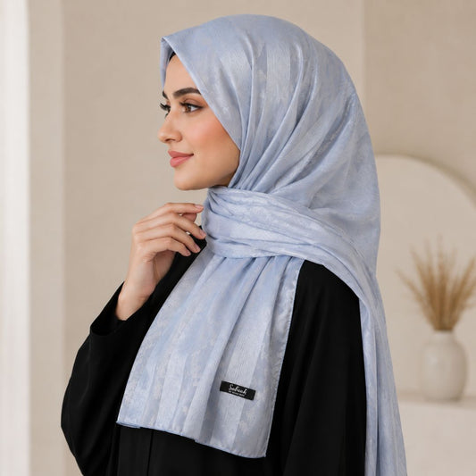 Barf — Silver Grey Jacquard Stripe Silk Hijab | Minimalist Luxury Silk Scarf Pakistan