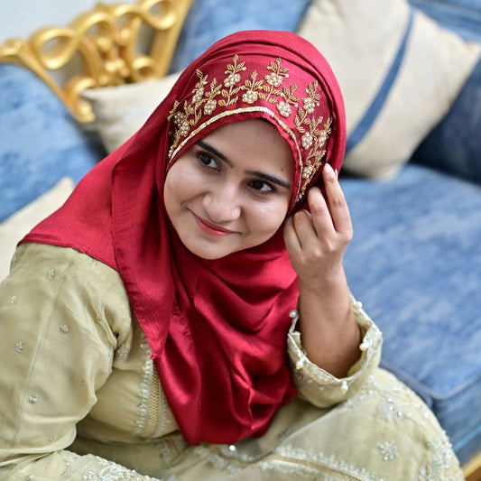 Gulrukh + Mehr — Red & Gold Designer Hijab Pack of 2 | Save PKR 500