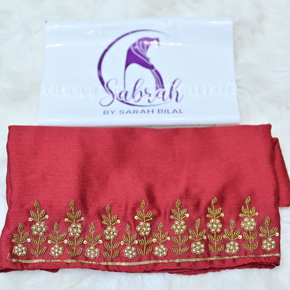 Gulrukh — Pearl & Gold Floral Handwork Crinkle Silk Hijab | Designer Scarf Pakistan