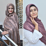 Brown & Light Purple Striped Silk Hijab Pack of 2 | Save PKR 500