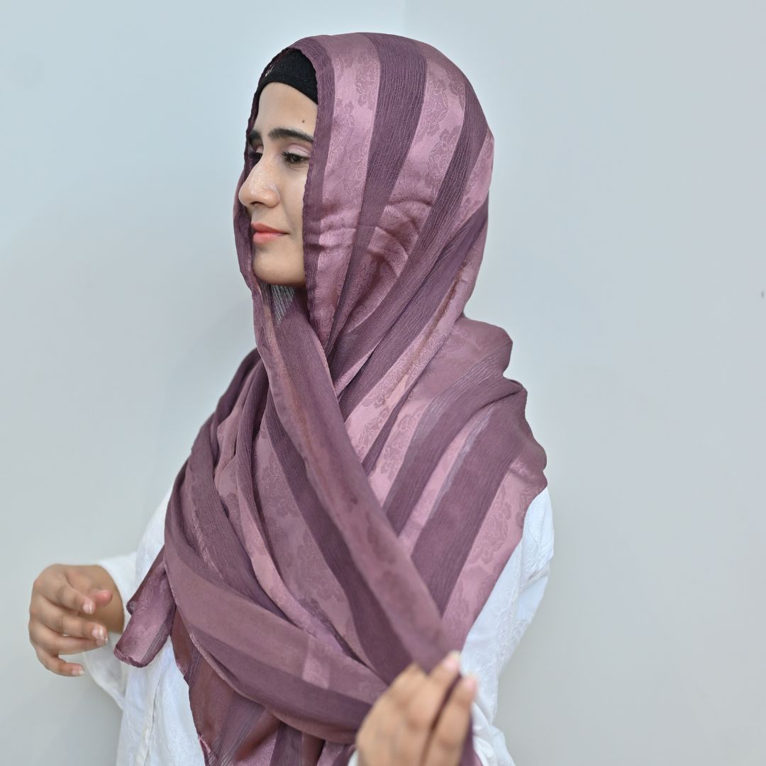 Brown, Light Purple & Peach Striped Silk Hijab Pack of 3 | Save PKR 700