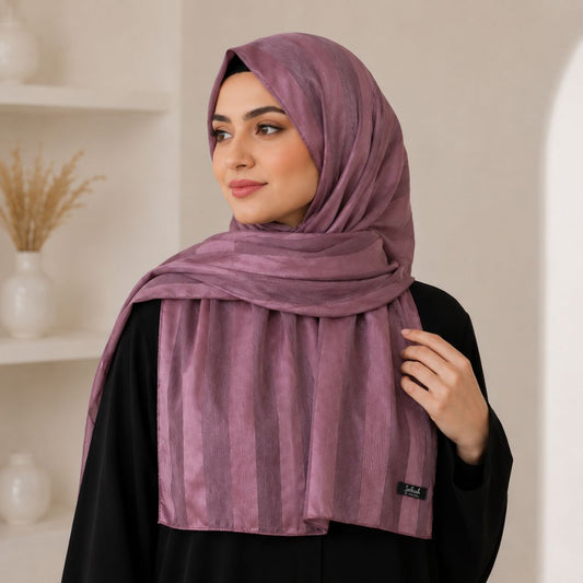 Nayab — Light Purple Jacquard Stripe Silk Hijab | Designer Silk Hijab Pakistan