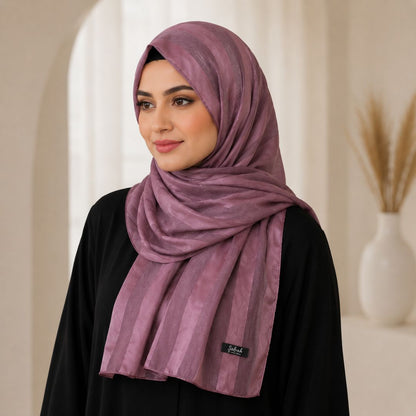 Rose Taupe & Light Purple Striped Silk Hijab Pack of 2 | Save PKR 300