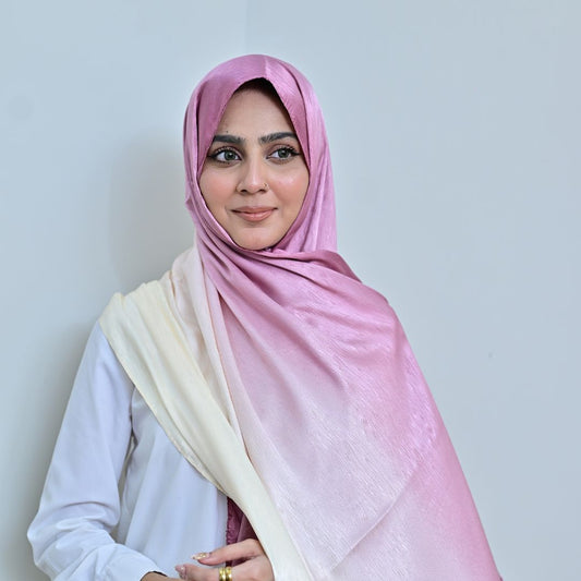 Lilac — Dusty Rose to Ivory Ombré Silk Hijab | Luxury Silk Hijab Pakistan