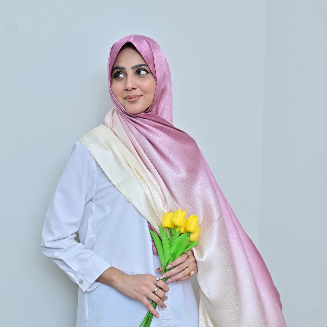 Lilac — Dusty Rose to Ivory Ombré Silk Hijab | Luxury Silk Hijab Pakistan