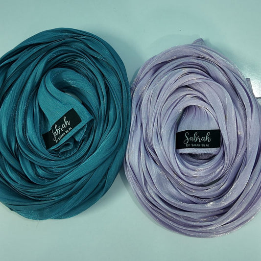 Lilac Love + Zinc — Pastel & Modern Organza Silk Hijab Pack of 2 | Save PKR 400