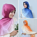Magenta, Terracotta & Royal Blue Ombré Silk Hijab Pack of 3 | Save PKR 900