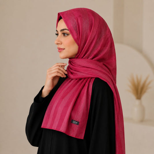 Aatish — Maroon Tonal Stripe Silk Hijab | Luxury Silk Hijab for Weddings Pakistan